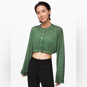 Lululemon Calm Calling Long Sleeve cropped Top Sand Wash Algae Green Size Xs/S